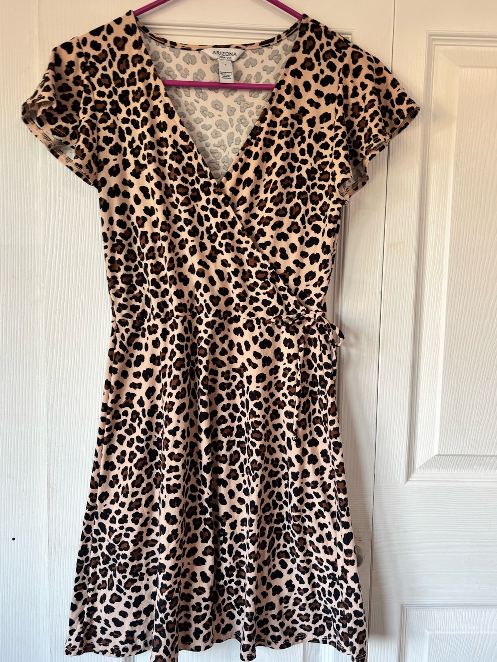 Arizona Jean Co Leopard Print Faux Wrap Fit & Flare Dress Women’s Small